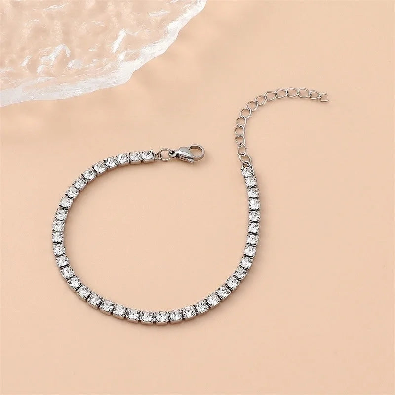 3 Pieces Minimalist Shiny Geometric 304 Stainless Steel Rhinestones Bracelets In Bulk