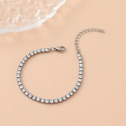 3 Pieces Minimalist Shiny Geometric 304 Stainless Steel Rhinestones Bracelets In Bulk