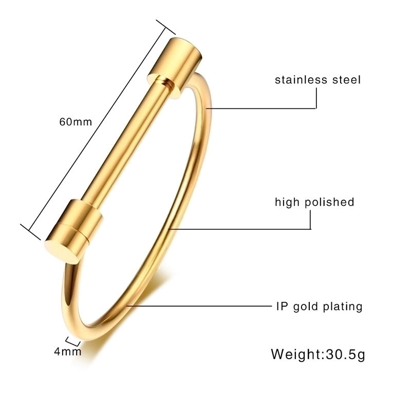 Elegant Geometric Stainless Steel Inlay Zircon 18k Gold Plated Bangle