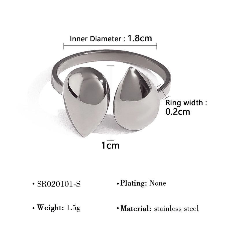 IG Style Vacation French Style Geometric Water Droplets 304 Stainless Steel 18K Gold Plated Open Rings