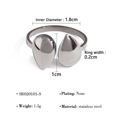 IG Style Vacation French Style Geometric Water Droplets 304 Stainless Steel 18K Gold Plated Open Rings