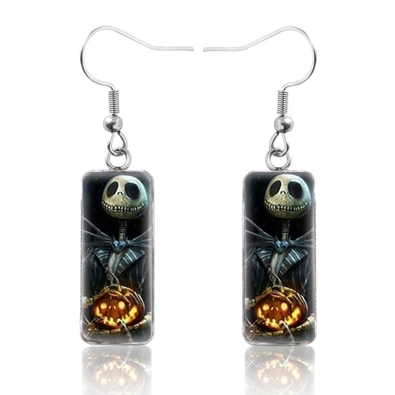 1 Pair Hip-hop Punk Pumpkin Ghost Bat Inlay Stainless Steel Glass Drop Earrings