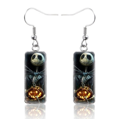 1 Pair Hip-hop Punk Pumpkin Ghost Bat Inlay Stainless Steel Glass Drop Earrings