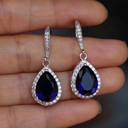 Fashion Full Water Drop Shaped Zircon Copper Earrings