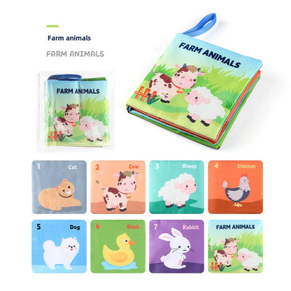 Hot Sale Enlightenment Early Education Baby Cloth Book English Animal Transport Cognitive Book Baby Cloth Book