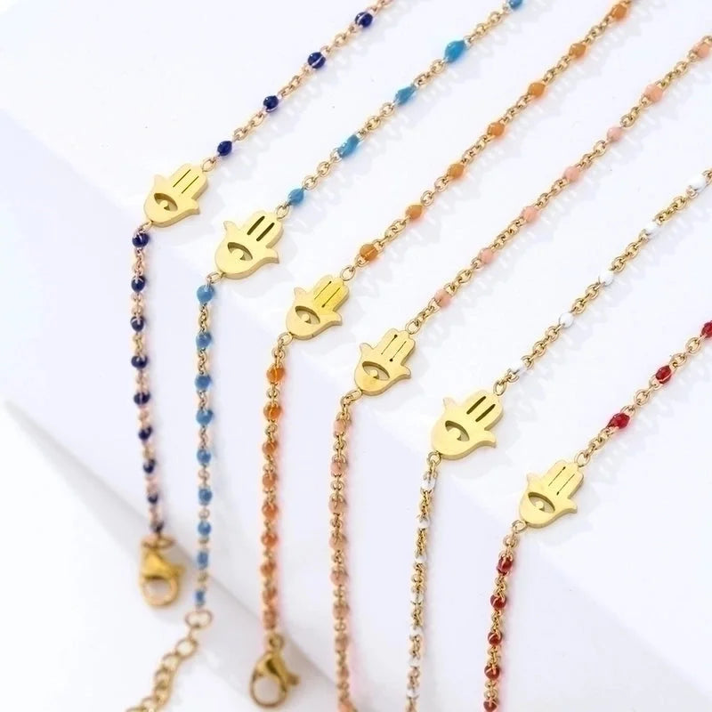 Fashion Devil's Eye Palm Stainless Steel Inlay Beads Bracelets