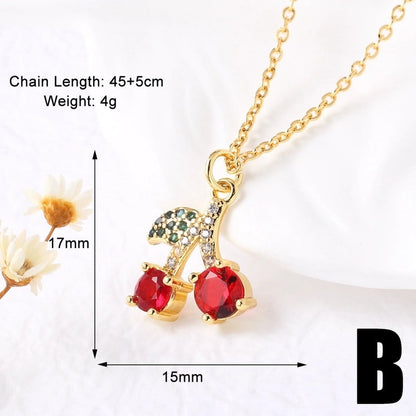 Modern Style Classic Style Cherry 201 Stainless Steel Copper Zircon 18K Gold Plated Plating Inlay Pendant Necklace O-shaped Chain Cable Chain