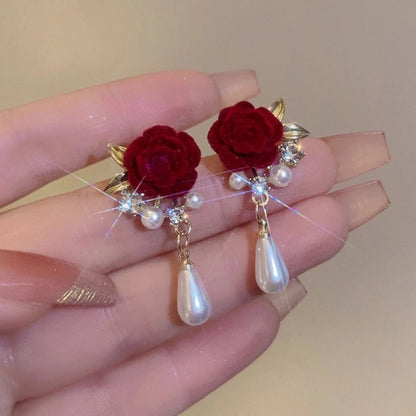 1 Pair IG Style Minimalist U Shape Geometric Flower Inlay Imitation Pearl Artificial Pearls Rhinestones Drop Earrings Ear Studs