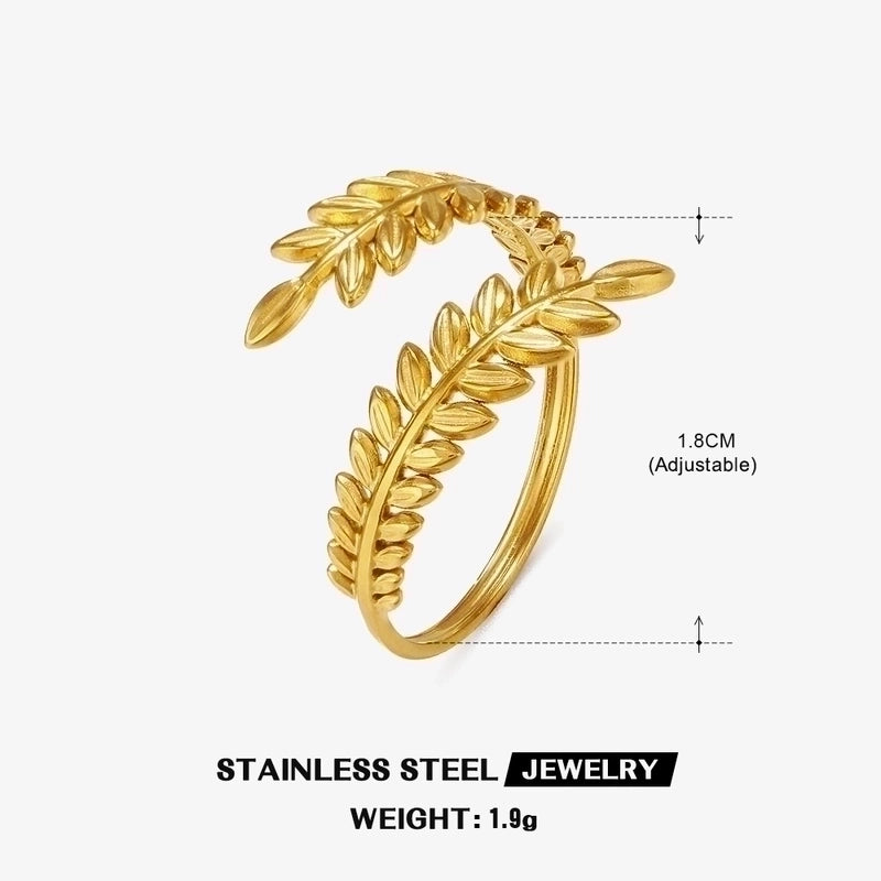 304 Stainless Steel 18K Gold Plated Minimalist Plating Leaf Open Ring