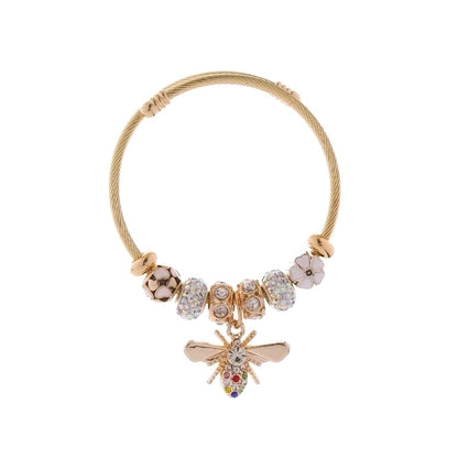 Cute Bee 304 Stainless Steel Alloy Rhinestones Bangle In Bulk