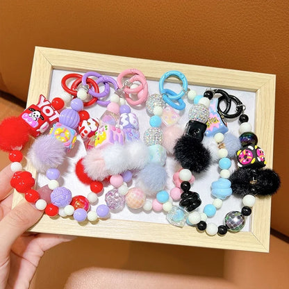Creative Hand-painted Beads Plush Beaded Mobile Phone Chain Keychain Bag Hanging Headphone Bag Mobile Phone Case Accessories Beaded Chain