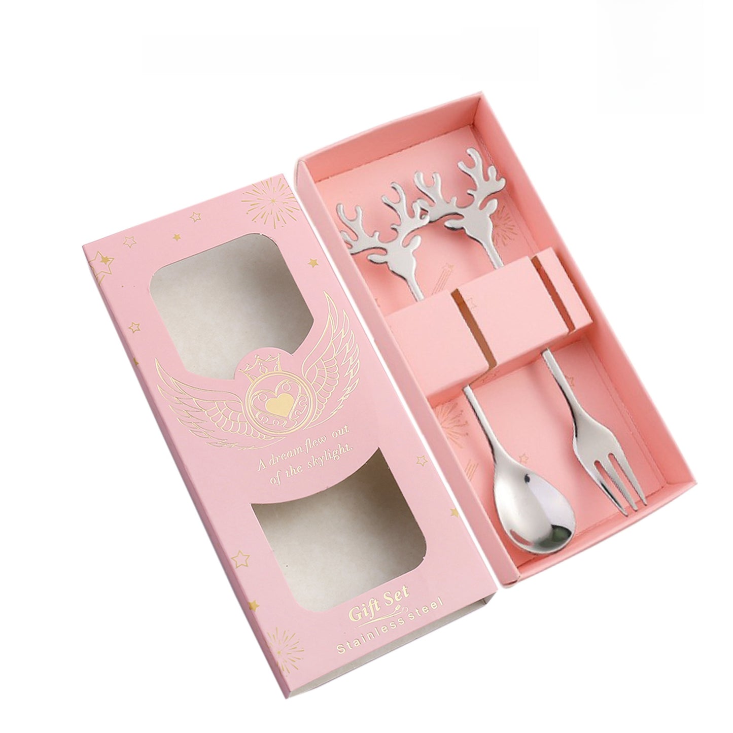 J304 Stainless Steel Elk Spoon And Fork Set Christmas Spoon And Fork Set Coffee Stirring Spoon Dessert Christmas Spoon