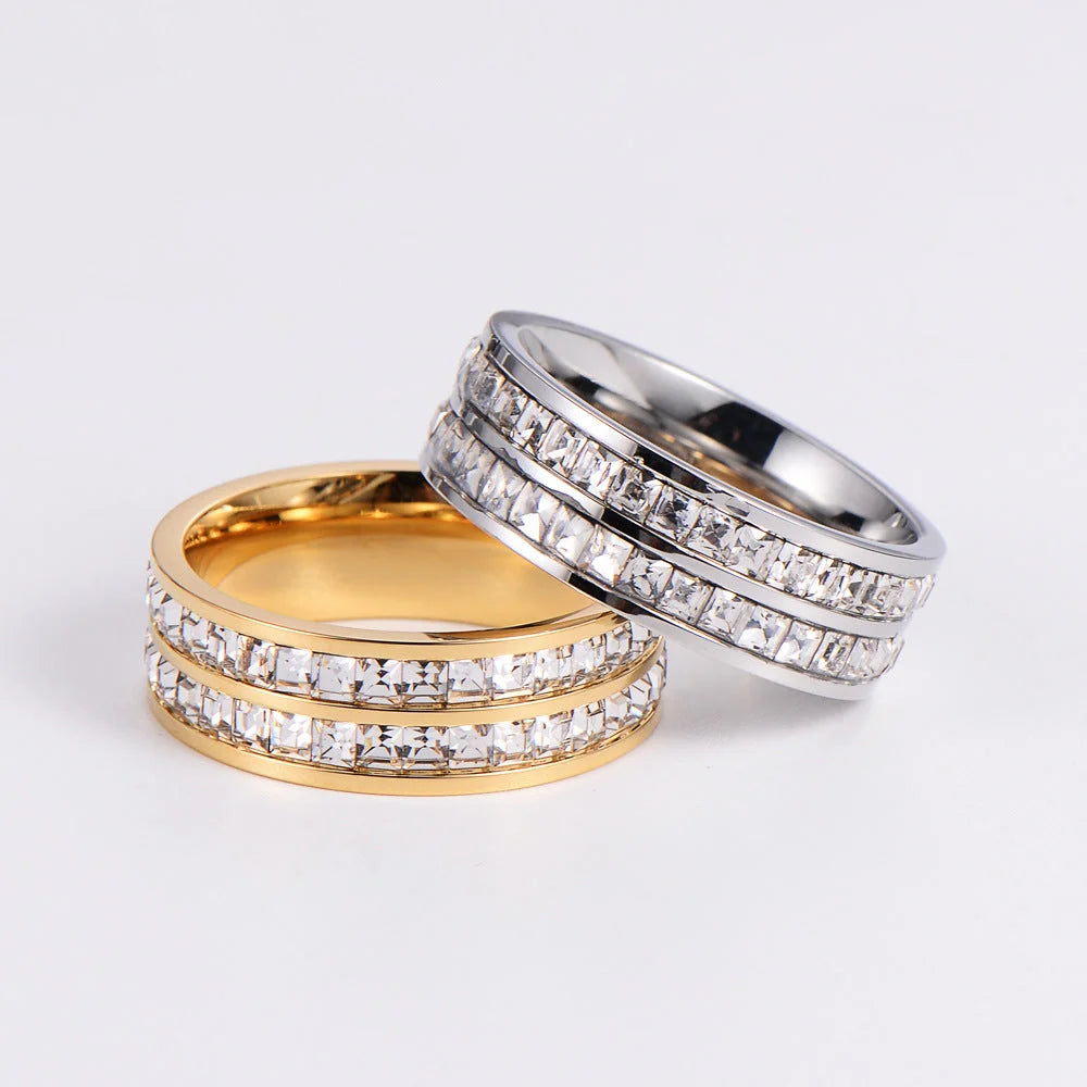 IG Style Hexagon Geometric Stainless Steel Zircon Inlay Rings