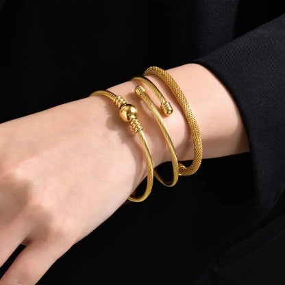 Elegant Geometric Stainless Steel Inlay Zircon 18k Gold Plated Bangle