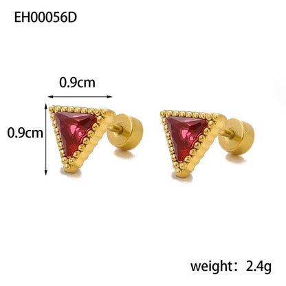 1 Pair Minimalist Triangle 304 Stainless Steel Zircon 18K Gold Plated Earrings