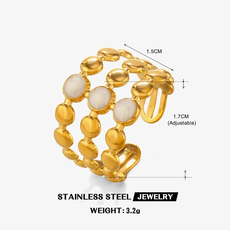 304 Stainless Steel 18K Gold Plated Minimalist Enamel Round Rhombus Open Rings