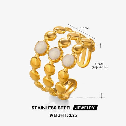 304 Stainless Steel 18K Gold Plated Minimalist Enamel Round Rhombus Open Rings