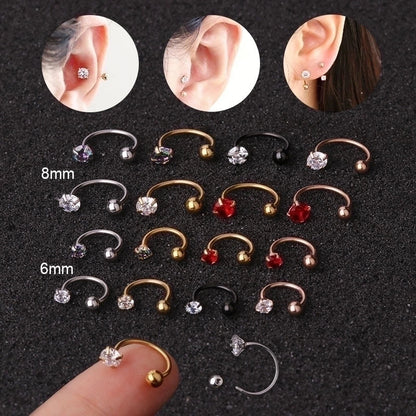 Piercing Zircon C-type Nose Nail Stainless Steel Screw Earrings