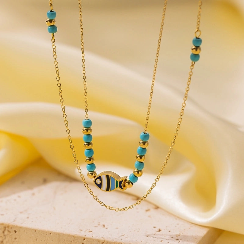 Minimalist Geometric Heart Shape Titanium Steel Shell Zircon 18K Gold Plated Inlay Layered Necklaces Necklace