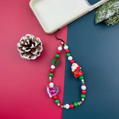 Elegant Minimalist Christmas Tree Santa Claus Snowman Resin Glass Beaded Christmas Mobile Phone Chain