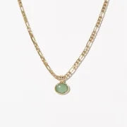 Small Design Sense Semi-precious Stone Green Aventurine Natural Stone Necklace Figaro Chain 18k Plating Titanium Steel Sweater Chain
