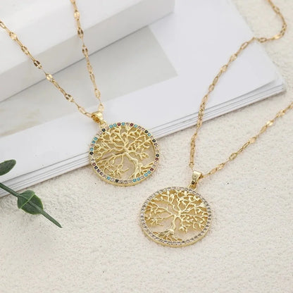 304 Stainless Steel Copper Life Tree Pendant Necklace