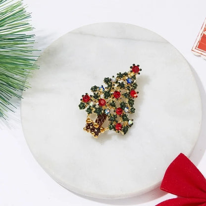 Fashion Pin Christmas Tree Alloy Inlay Rhinestones Unisex Brooches