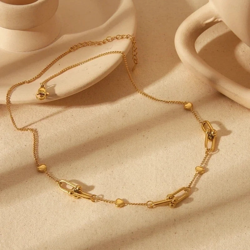 Luxurious Minimalist Commute Solid Color Horseshoe Buckle 304 Stainless Steel 18K Gold Plated Imitation Pearl Bracelets Necklace