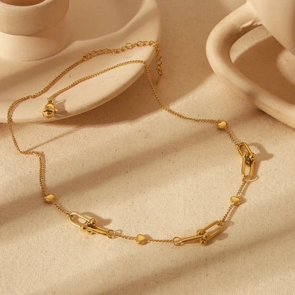 Luxurious Minimalist Commute Solid Color Horseshoe Buckle 304 Stainless Steel 18K Gold Plated Imitation Pearl Bracelets Necklace