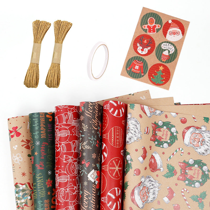 Christmas Gift Gift Box Wrapping Paper Brown Kraft Paper Uv Printing Environmentally Friendly Christmas Wrapping Paper Set