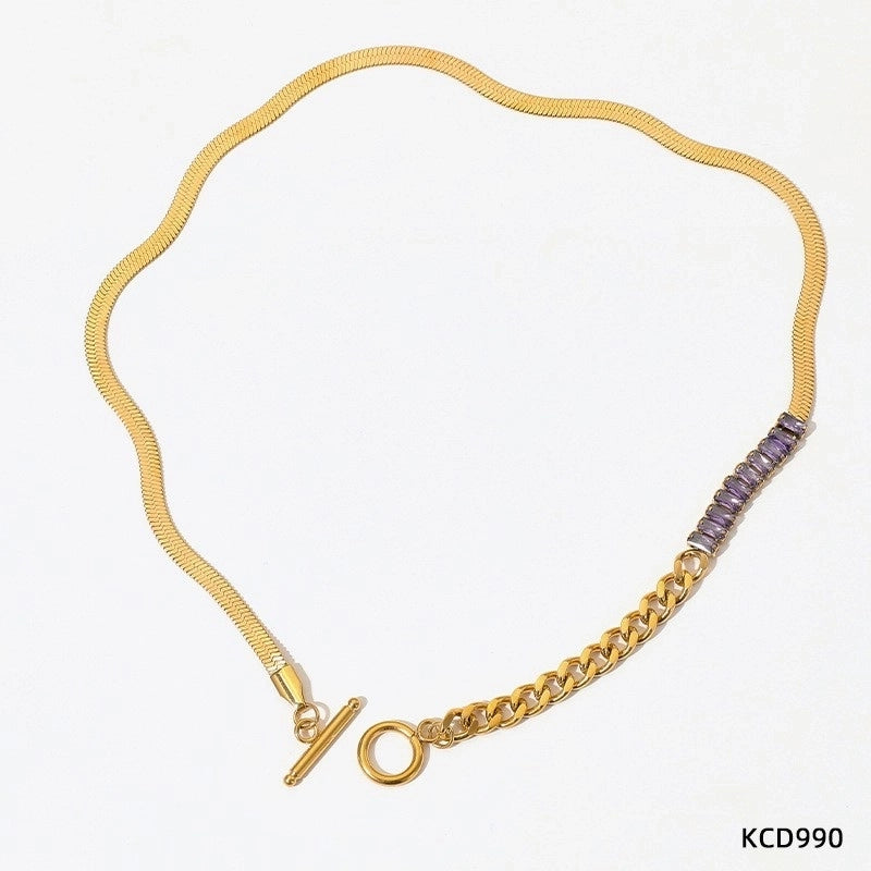 Retro Square 304 Stainless Steel Zircon 16K Gold Plated White Gold Plated Gold Plated Inlay Stainless Steel Necklaces