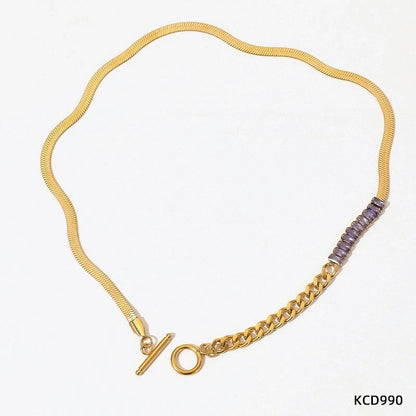 Retro Square 304 Stainless Steel Zircon 16K Gold Plated White Gold Plated Gold Plated Inlay Stainless Steel Necklaces