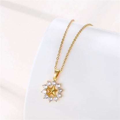 Stainless Steel Titanium Steel 18K Gold Plated Minimalist Plating Inlay Flower Dragonfly Butterfly Zircon Pendant Necklace