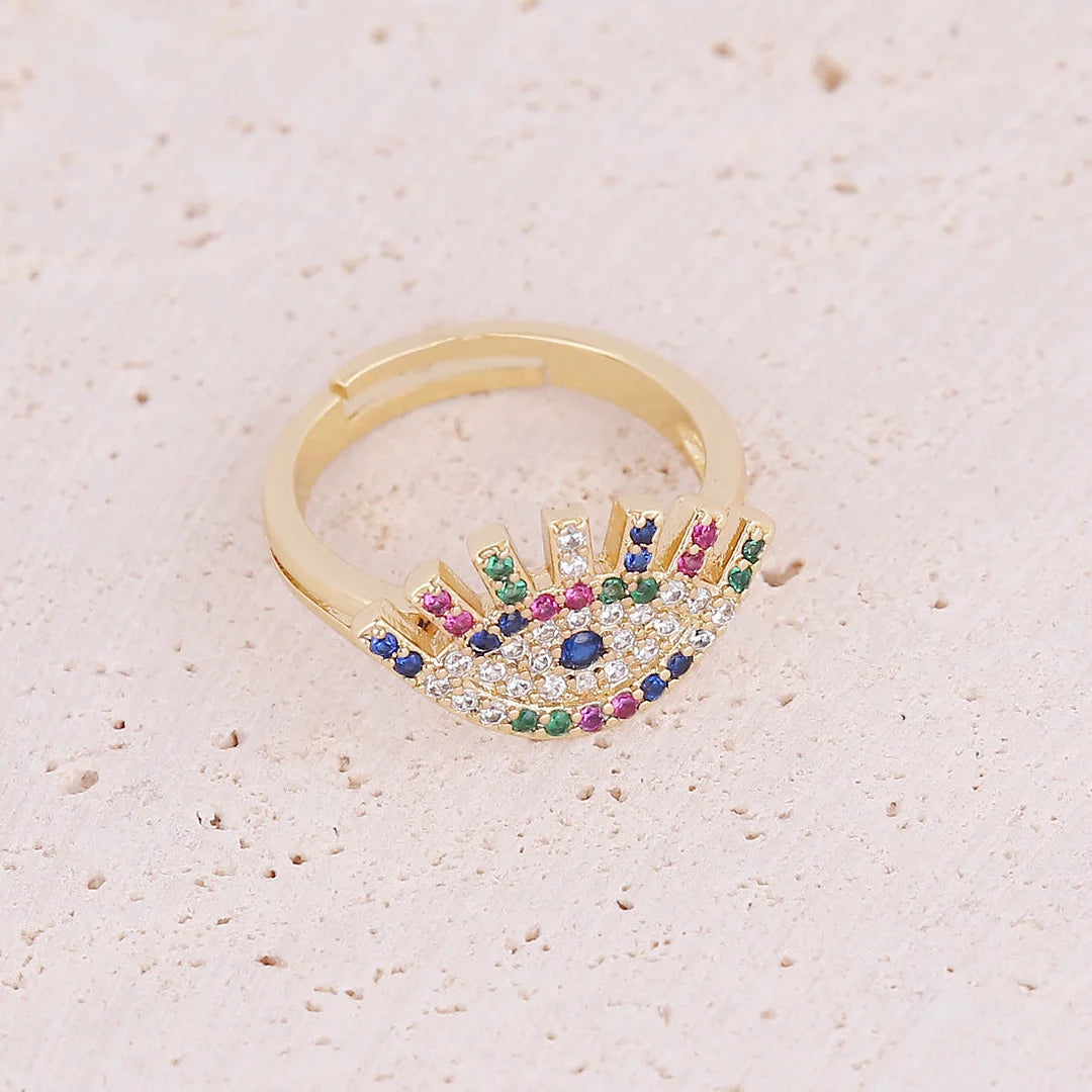 Women Eye Moon Star Copper Zircon Rings