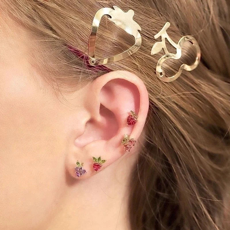 Ear Cartilage Rings & Studs Fashion Fruit Brass Artificial Gemstones