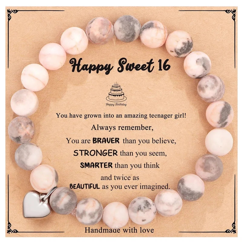 New Natural Stone Beaded Bracelet Birthday Christmas Gift Emperor Stone Powder Zebra Bracelet