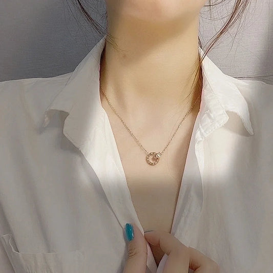 Minimalist Round Titanium Steel Inlay Zircon Bracelets Anklet Necklace 1 Piece