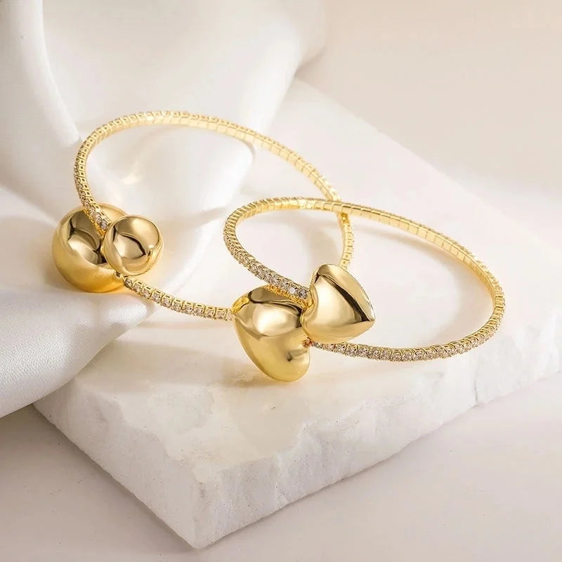 Copper 18K Gold Plated Inlay Round Heart Shape Zircon Bracelets Necklace