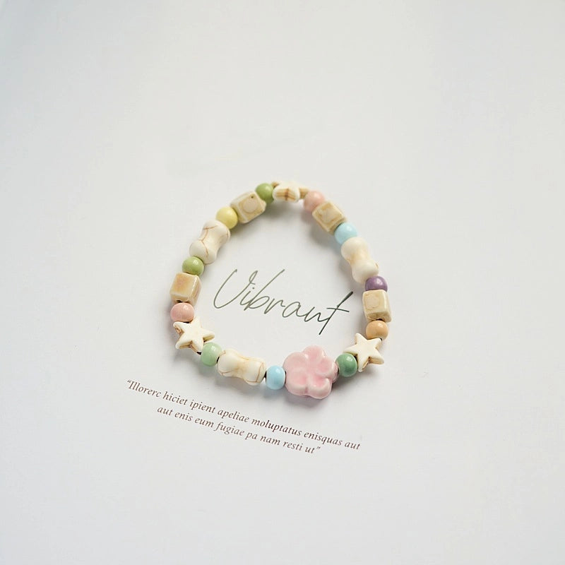 Jingdezhen Ceramic Bracelet New Color-free Women's Summer Student's Antique Beaded Bracelet Small Fresh And Popular