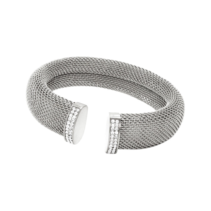 Retro Classic Style C Shape 304 Stainless Steel 18K Gold Plated Rhinestones Bangle In Bulk