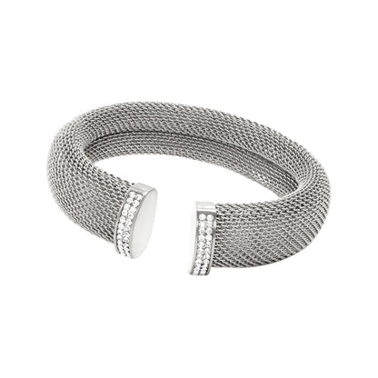 Retro Classic Style C Shape 304 Stainless Steel 18K Gold Plated Rhinestones Bangle In Bulk