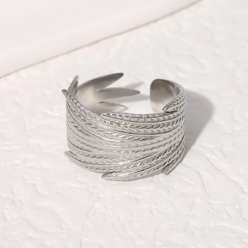 Open Ring Feather Stainless Steel Electroplating Rings