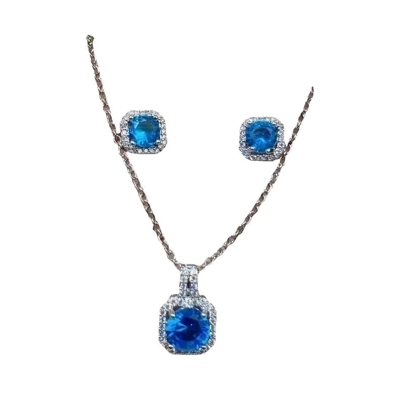 Korean Style Geometric Copper Zircon Pendant Necklace Ear Studs 1 Set