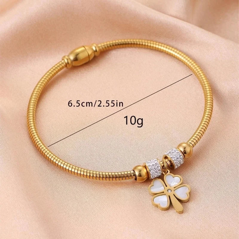 Streetwear Four Leaf Clover Heart Shape Titanium Steel Bangle In Bulk