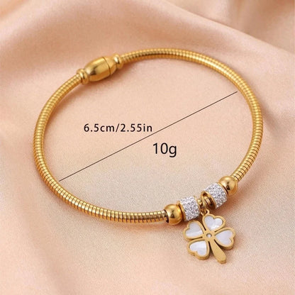 Streetwear Four Leaf Clover Heart Shape Titanium Steel Bangle In Bulk