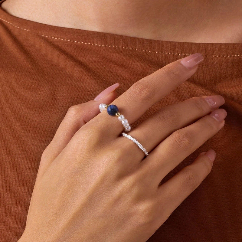 Fairy Style Sweet Shiny Round Imitation Pearl Synthetic Resin Beaded Rings