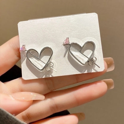 Sweet Heart Shape Bow Knot Copper Inlay Rhinestones Earrings 1 Pair