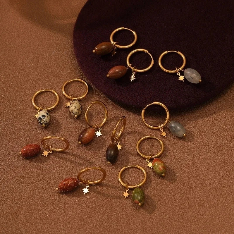 304 Stainless Steel Natural Stone Minimalist Plating Geometric Star Drop Earrings