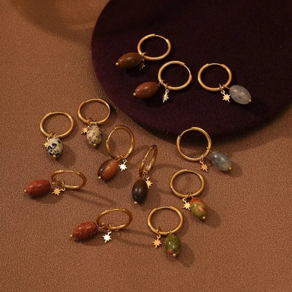 304 Stainless Steel Natural Stone Minimalist Plating Geometric Star Drop Earrings