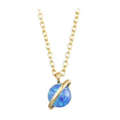 Minimalist Planet Copper Gold Plated Inlay Artificial Gemstones Pendant Necklace 1 Piece
